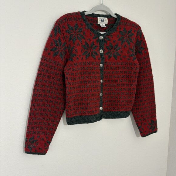 VTG American Eagle Womens Fair Isle Shetland Wool Cardigan Sweater Size S Y2K - Picture 2 of 7